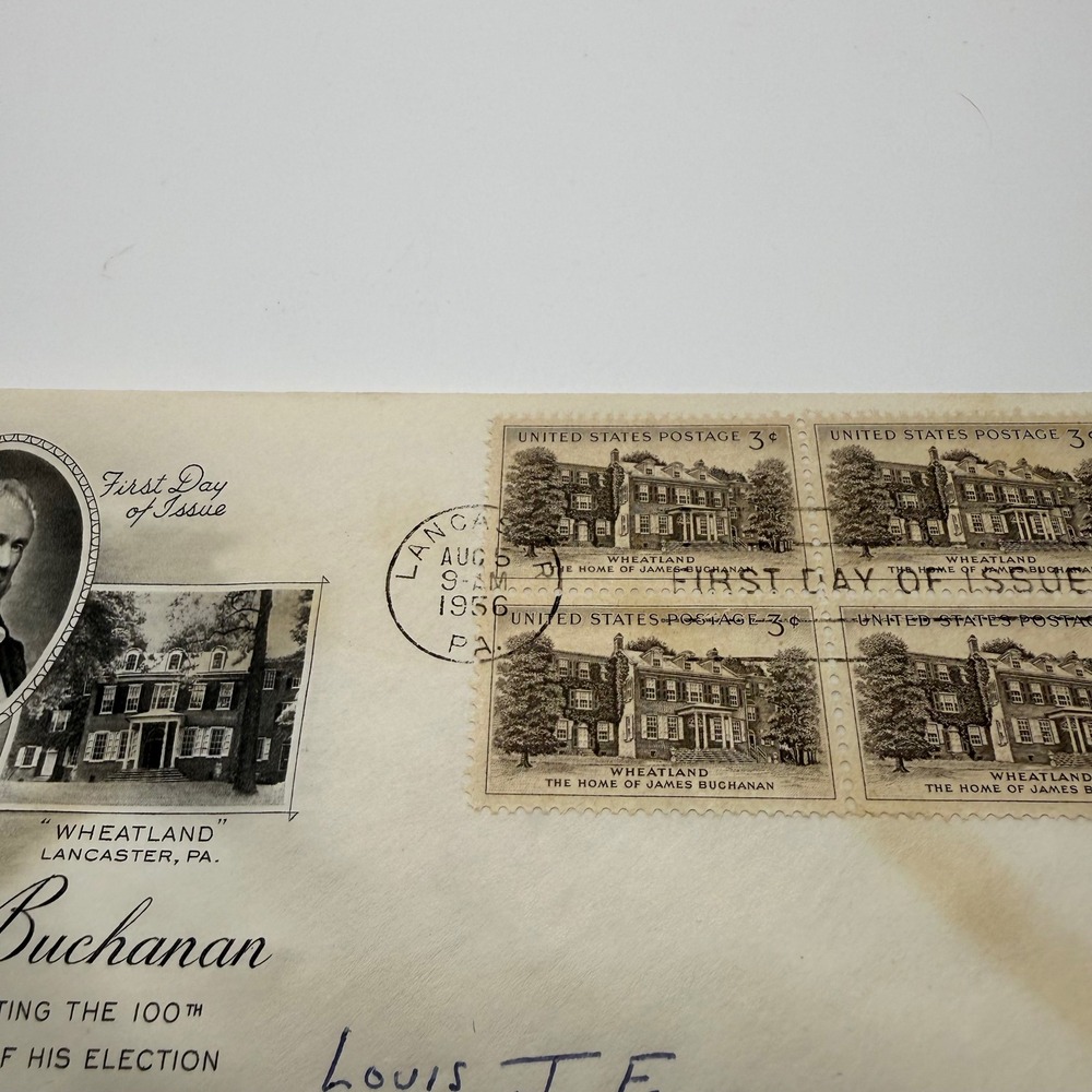 1956 James Buchanan First Day Cover ArtCraft Wheatland Block of 4 Stamps FDC - Picture 5 of 5